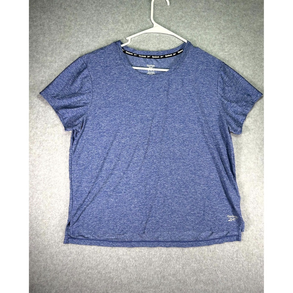 Reebok T Shirt Womens Medium Heather Blue Logo Crew Neck Activewear Summer Tee